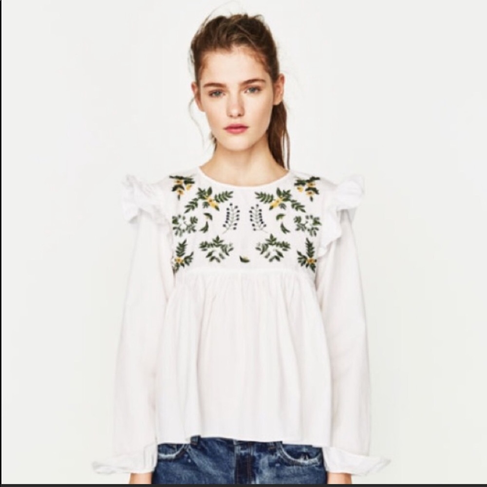 Stevie hender embroidered long sleeve cotton blouse top sz M